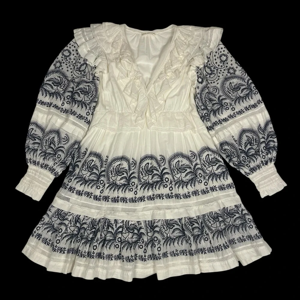 Ulla Johnson Bridget Embroidered  Tiered Mini Dress Womens 2 Victorian Boho - Picture 8 of 11